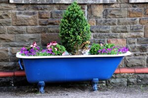 A Fairy Garden with Plants Tub Container