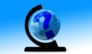 Globe with question mark superimposed