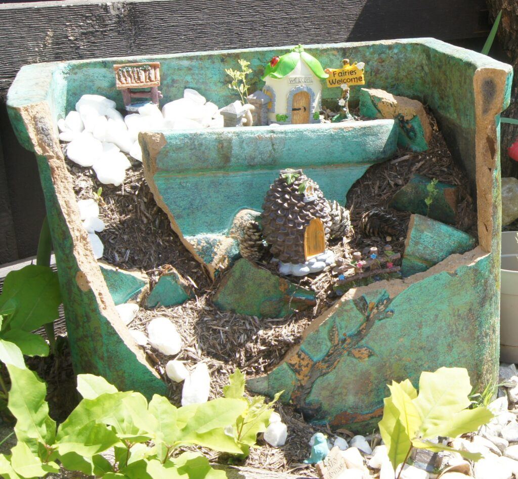 outdoor fairy garden ideas broken planter