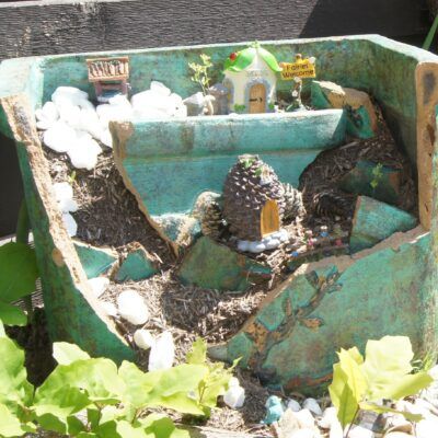 outdoor fairy garden ideas broken planter