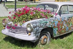 outdoor fairy garden ideas repurposed car planter