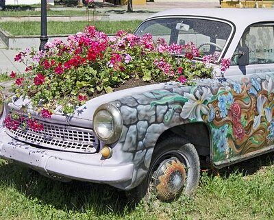 outdoor fairy garden ideas repurposed car planter