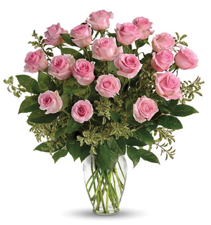 Eighteen Pink Roses Vase #S131B Valentines Day Flowers for Delivery 