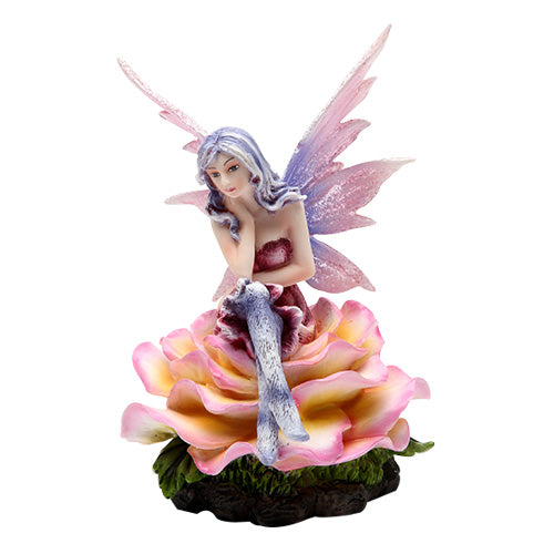 Contemplation Fairy, Fairy Garden Fairy, Fairy Sitting On Flower, Garden Fairy - Realistic Fairy Figurines for Fairy Gardens