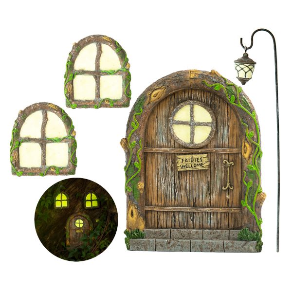 Enchanted Fairy Double Door Stone Front w/oak planks Garden Fantasy Collection 