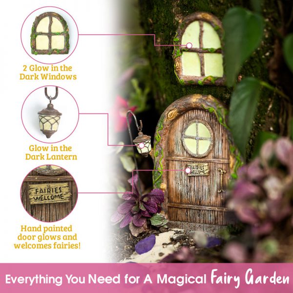3 Fairies Welcome Fairy Door, Glows In The Dark Fairy Door And Windows - Fairy Garden Doors