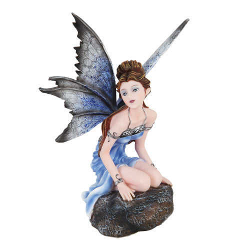 Fairy Alessi, Fairy Garden Fairy, Blue Kneeling Fairy - Realistic Fairy Figurines for Fairy Gardens