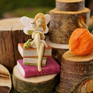 Fairy Reading On Books With Frog And Owl, Fairy Garden, Fairy Frog, Mini Frog, Mini Owl -- Realistic Fairy Figurines For Fairy Gardens Fairy Reading On Books With Frog And Owl, Fairy Garden, Fairy Frog, Mini Frog, Mini Owl -- Realistic Fairy Figurines For Fairy Gardens