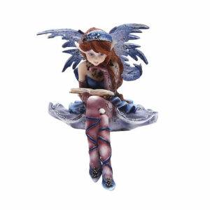 Sitting Reading Fairy Chrissy, Fairy Garden Fairy, Blue Fairy - Realistic Fairy Figurines for Fairy Gardens