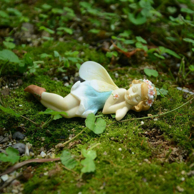 Sleeping Flower Fairy, Sleeping Fairy, Fairy With Blue Dress, Fairy Sleeping In Forest, Fairy Garden Blue Fairy, Fairy Garden - Realistic Fairy Figurines For Fairy Gardens