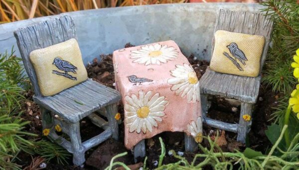 Fairy Table For Two, Miniature Table, Fairy Garden Table and Chairs - Fairy Garden Furniture