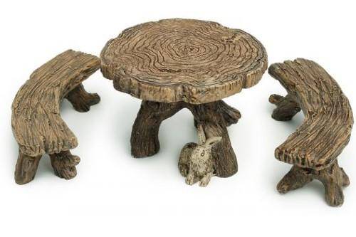 Log Table & Bench, Fairy Garden Table and Bench, Mini Table with Benches - Fairy Garden Furniture