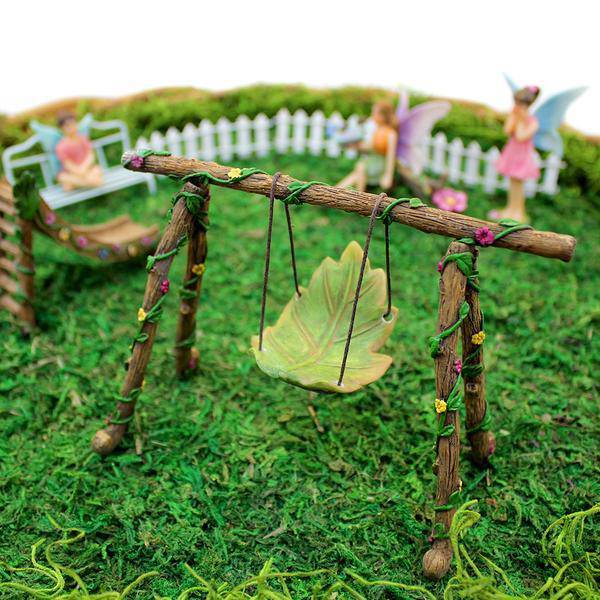 Mini Leaf Swing Set 2 - Fairy Garden Furniture