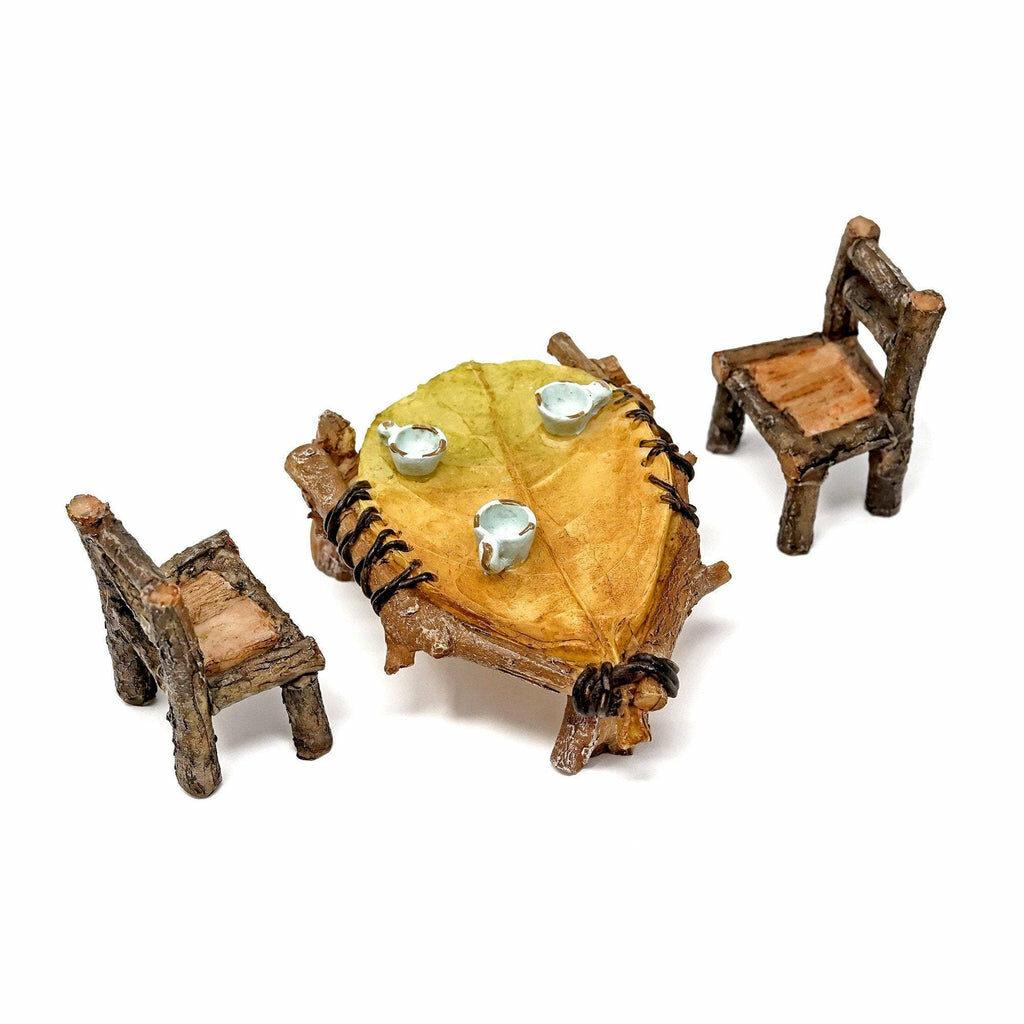Mini Leaf Table and Chairs Set, Fairy Garden Table, Fairy Garden Chairs, Dollhouse Table And Chairs, Miniature Bistro, Fairy Garden - Fairy Garden Furniture