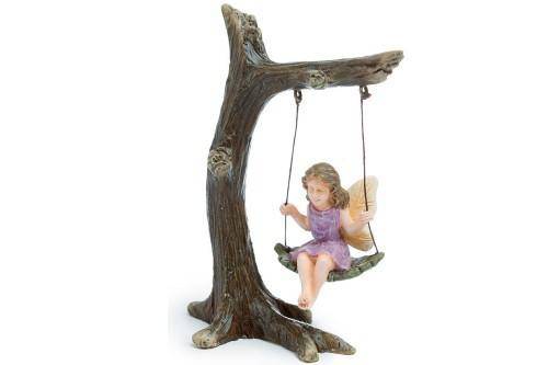 Tree Branch Swing, Fairy On A Swing, Fairy Swinging, Fairy Garden - Fairy Garden Furniture