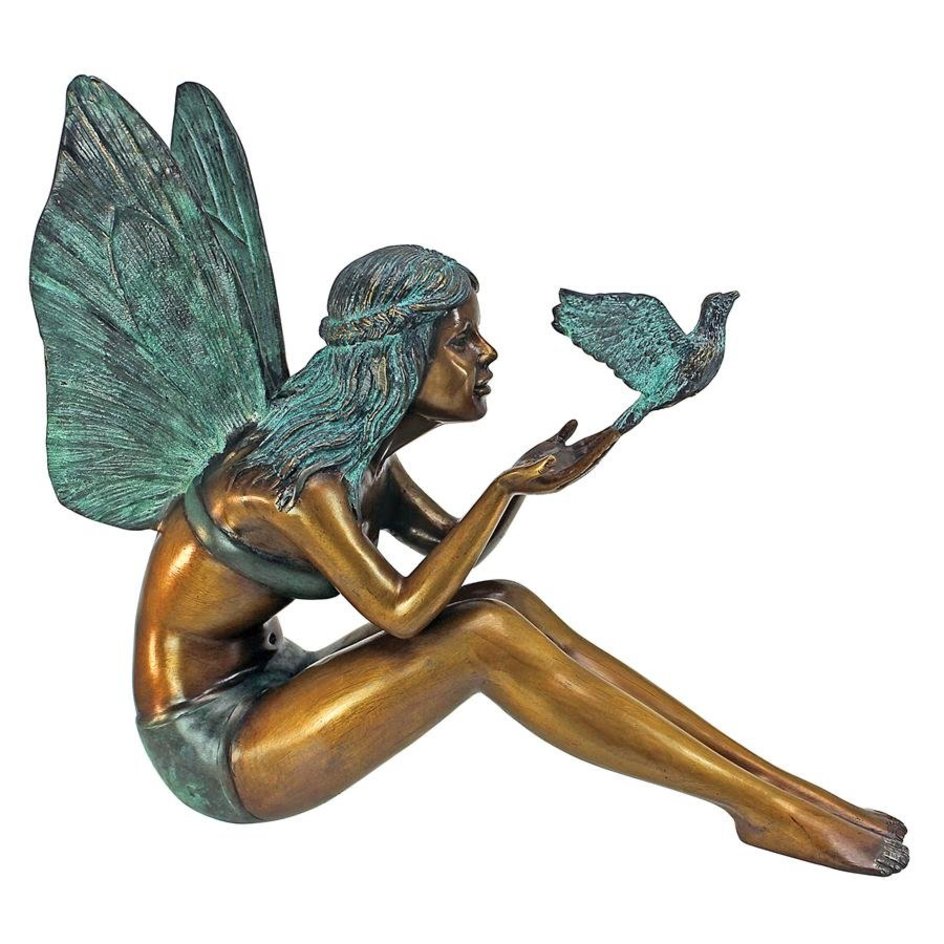 Bronze Fairy Garden Statues Bird Fairy Cast Bronze Garden Statue Medium_2