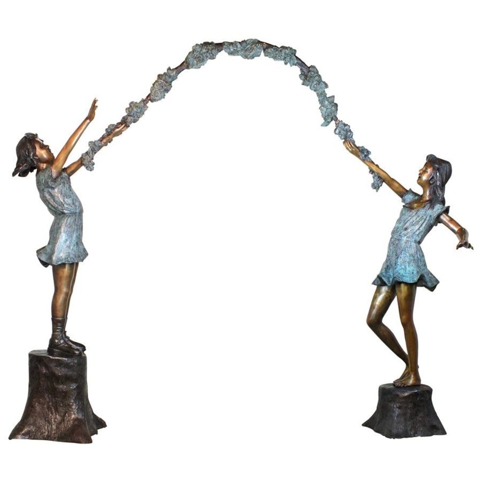 Bronze Fairy Garden Statues Grand Scale Flower Arbor Kids Cast Bronze Garden Statue_1