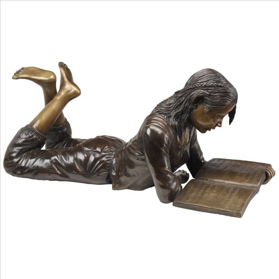 Bronze Fairy Garden Statues Young Scholar Reading Girl Bronze Garden Statue_1