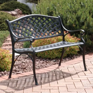 Checkered Cast Aluminum Metal Garden Bench Outdoor Garden Bench 1