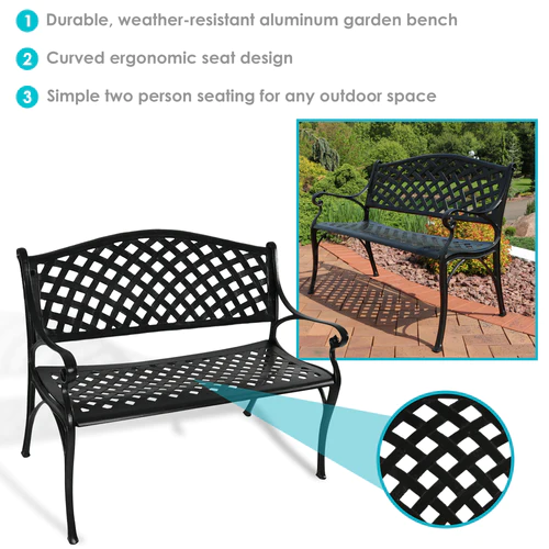 Checkered Cast Aluminum Metal Garden Bench Outdoor Garden Bench 3