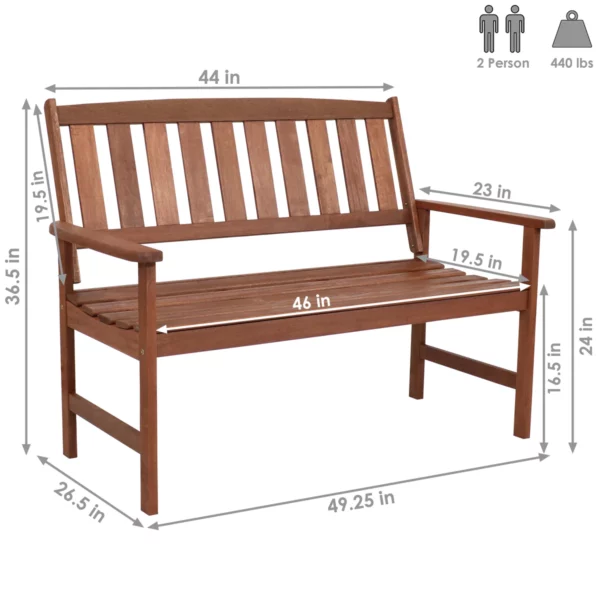 Meranti Wood 2-Seat Bench 6 outdoor garden bench