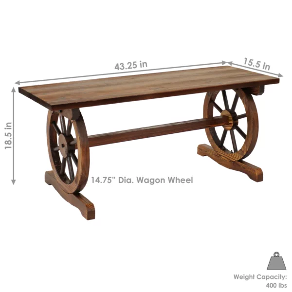 Wagon Wheel Base Fir Wood Outdoor Bench Outdoor Garden Bench 7